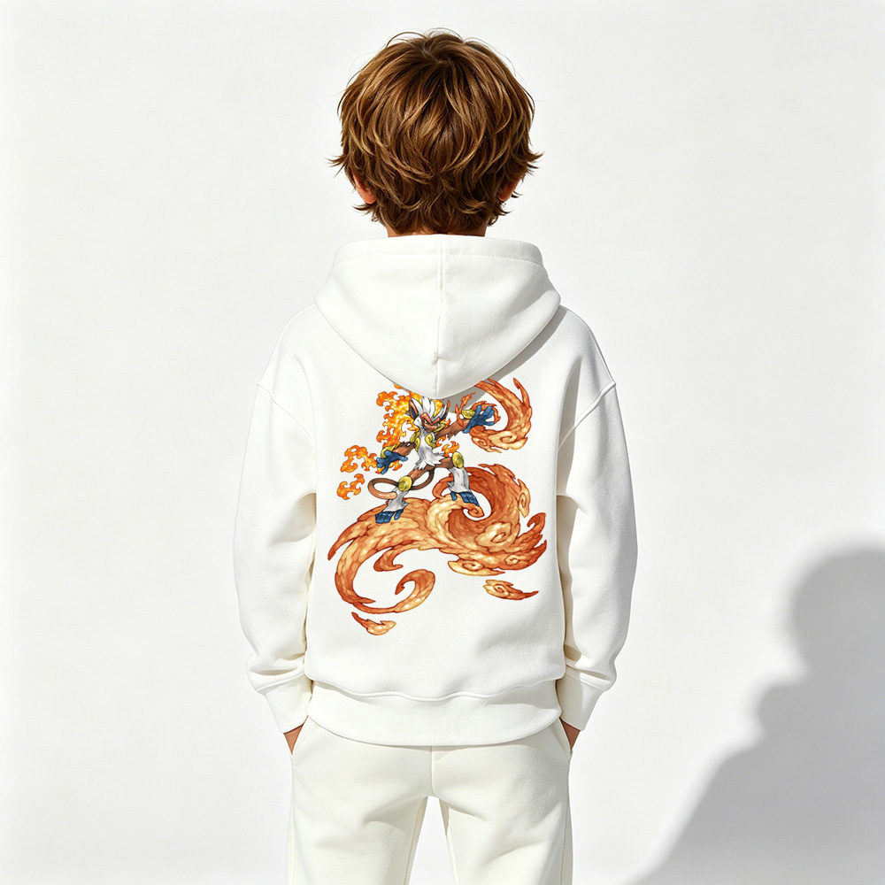 Pokémon Anime Graphic Hoodie for Infernape Kids Cartoon Print Cotton Tee