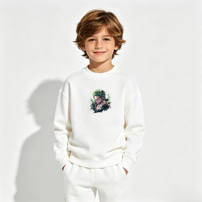 One Piece Anime Graphic Crewneck Sweatshirt for Zoro Kids Cartoon Print Cotton Tee
