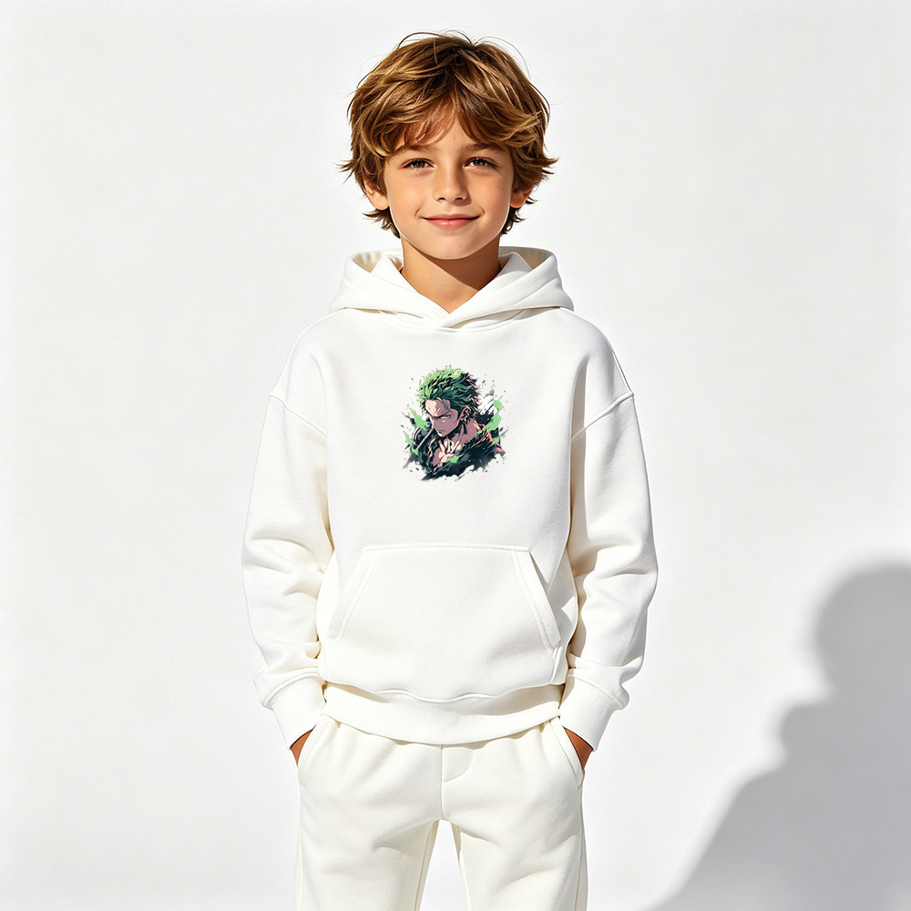 One Piece Anime Graphic Hoodie for Zoro Kids Cartoon Print Cotton Tee