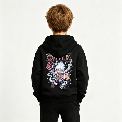 One Piece Anime Graphic Hoodie for Gear 5 Luffy Kids Cartoon Print Cotton Tee