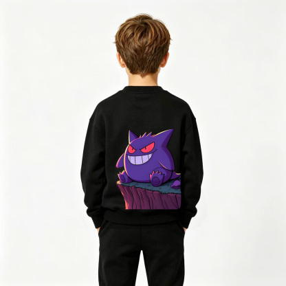 Pokémon Anime Graphic Crewneck Sweatshirt for Gengar Kids Cartoon Print Cotton Tee