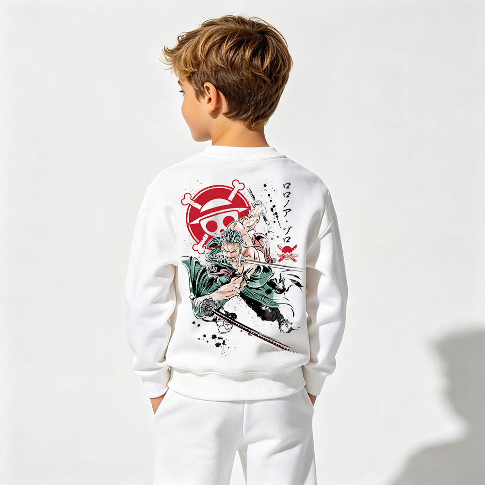 One Piece Anime Graphic Crewneck Sweatshirt for Zoro Kids Cartoon Print Cotton Tee
