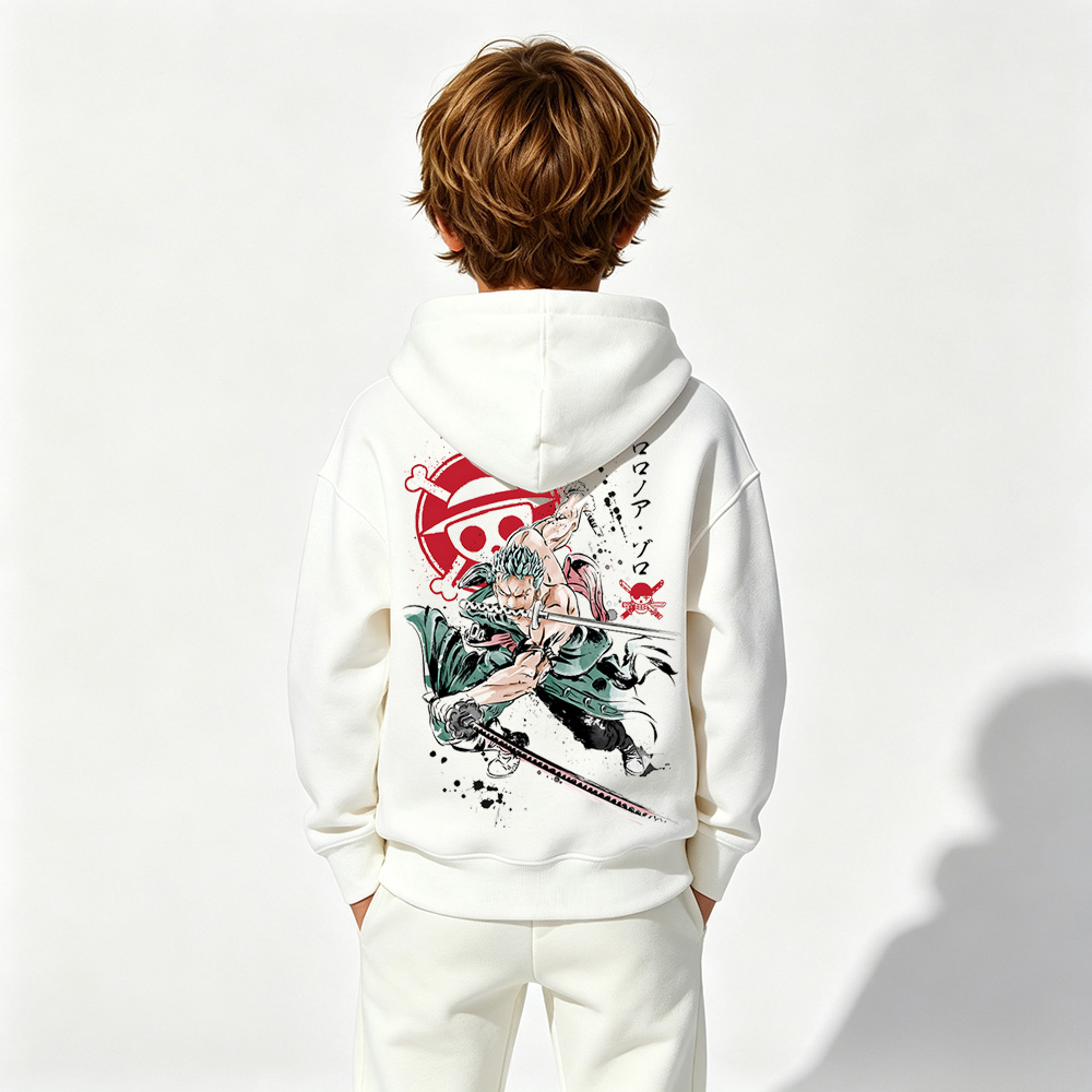 One Piece Anime Graphic Hoodie for Zoro Kids Cartoon Print Cotton Tee