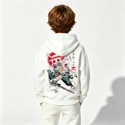 One Piece Anime Graphic Hoodie for Zoro Kids Cartoon Print Cotton Tee
