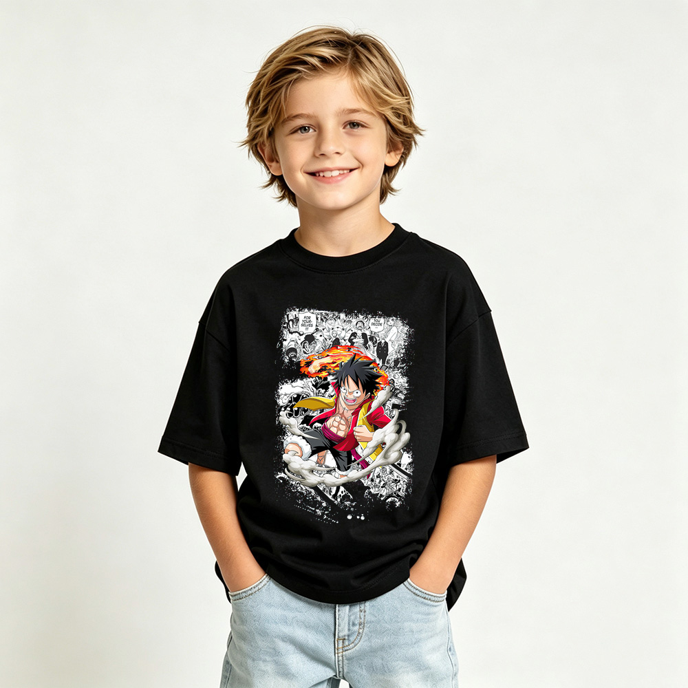 One Piece Anime Graphic T-Shirt for Gear 5 Luffy Kids Cartoon Print Cotton Tee