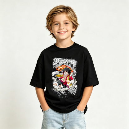 One Piece Anime Graphic T-Shirt for Gear 5 Luffy Kids Cartoon Print Cotton Tee