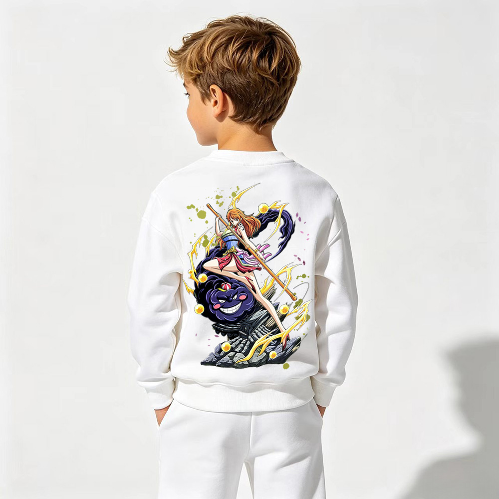 One Piece Anime Graphic Crewneck Sweatshirt for Nami Kids Cartoon Print Cotton Tee
