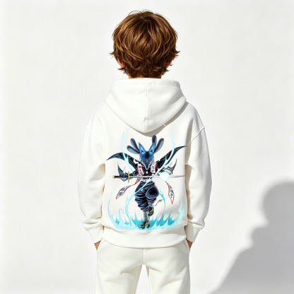 Pokémon Anime Graphic Hoodie for Lucario Kids Cartoon Print Cotton Tee