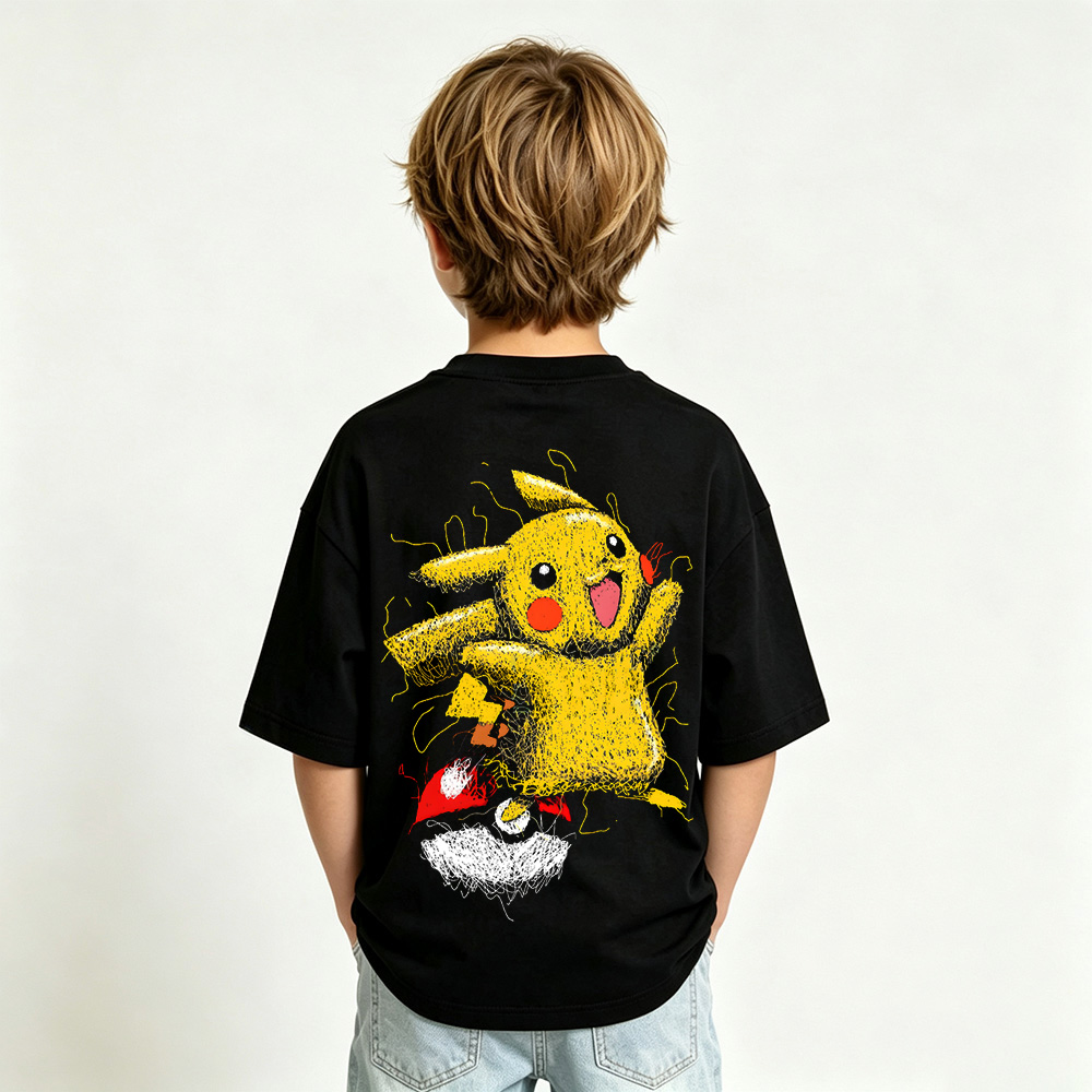 Pokémon Anime Graphic T-Shirt for Pikachu Kids Cartoon Print Cotton Tee