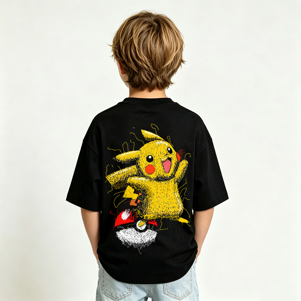 Pokémon Anime Graphic T-Shirt for Pikachu Kids Cartoon Print Cotton Tee