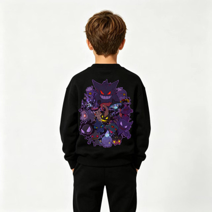 Pokémon Anime Graphic Crewneck Sweatshirt for Gengar Kids Cartoon Print Cotton Tee