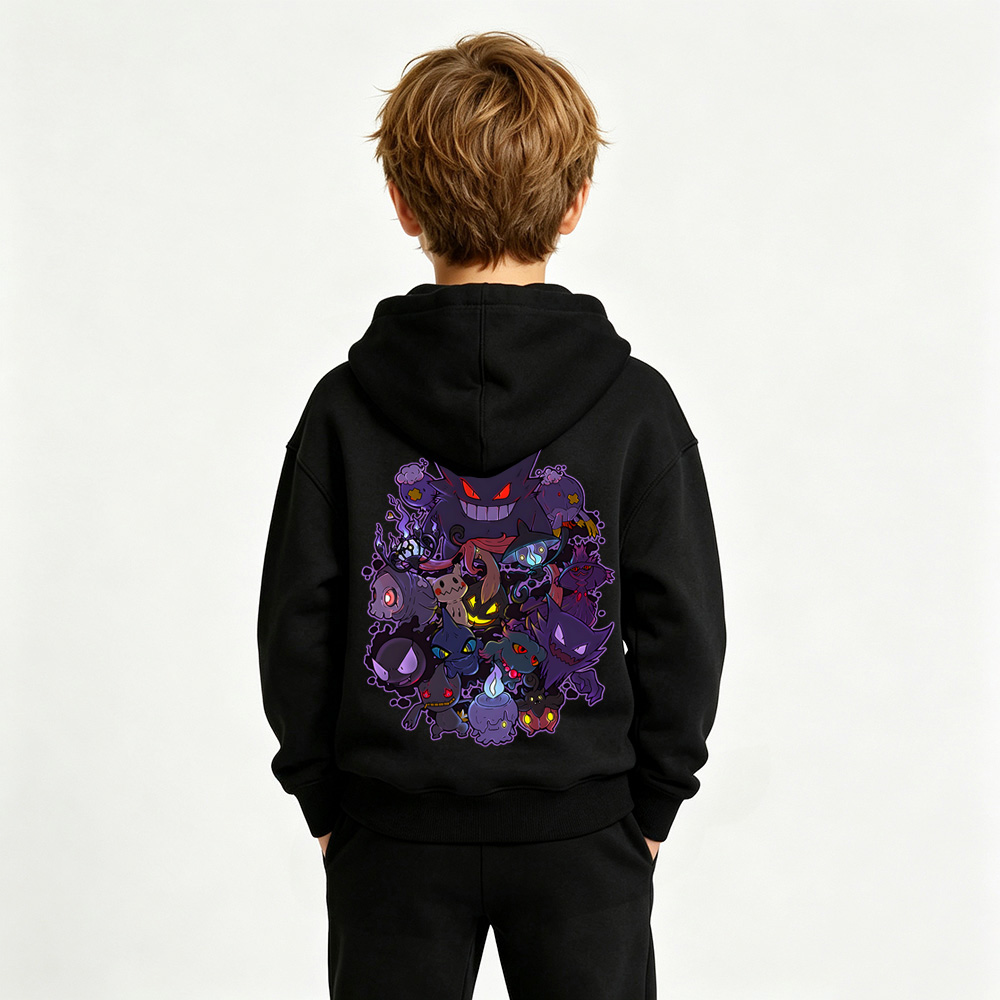 Pokémon Anime Graphic Hoodie for Gengar Kids Cartoon Print Cotton Tee
