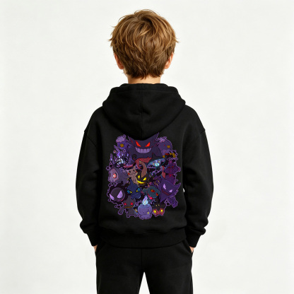 Pokémon Anime Graphic Hoodie for Gengar Kids Cartoon Print Cotton Tee