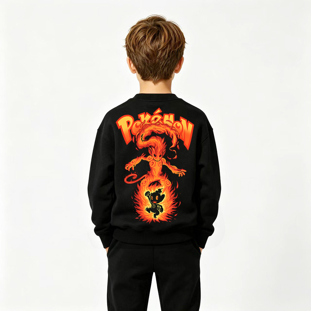 Pokémon Anime Graphic Crewneck Sweatshirt for Infernape Kids Cartoon Print Cotton Tee