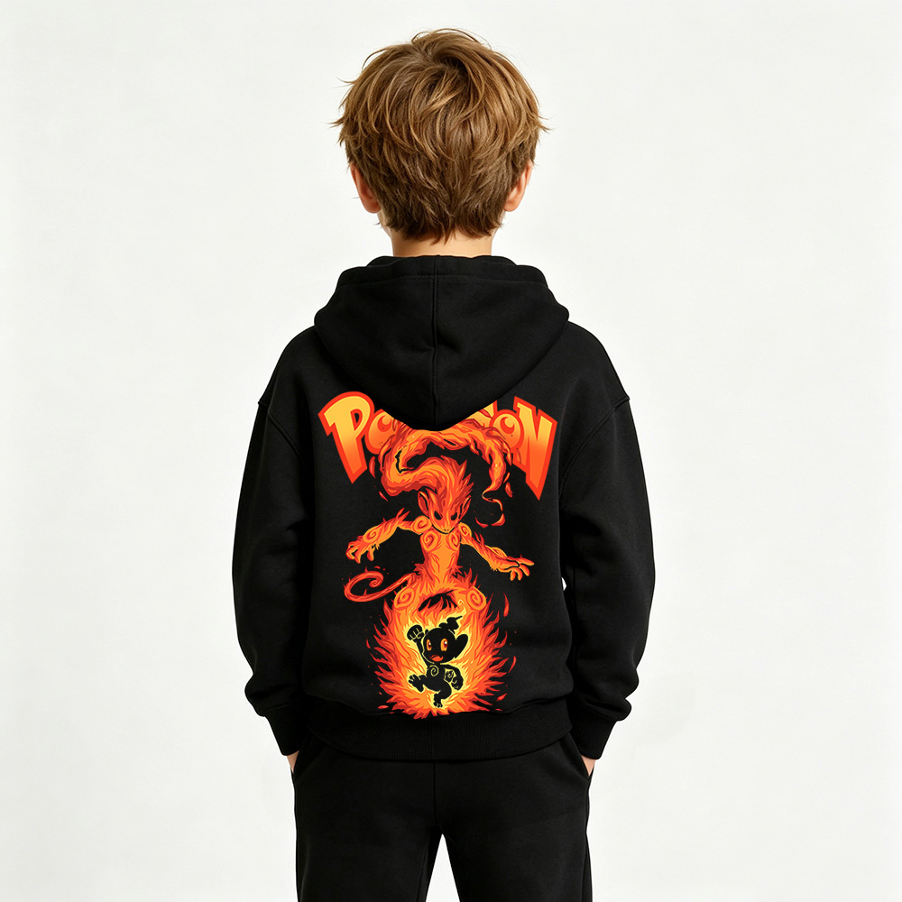 Pokémon Anime Graphic Hoodie for Infernape Kids Cartoon Print Cotton Tee