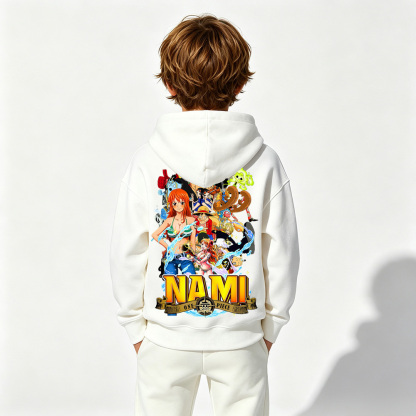 One Piece Anime Graphic Hoodie for Nami Kids Cartoon Print Cotton Tee