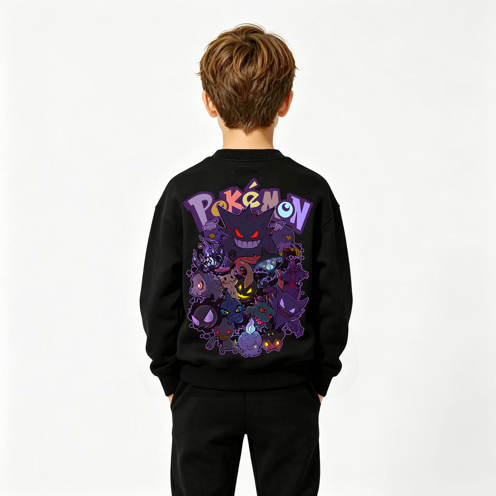 Pokémon Gengar Anime Graphic Crewneck Sweatshirt for Kids Cartoon Print Cotton Tee