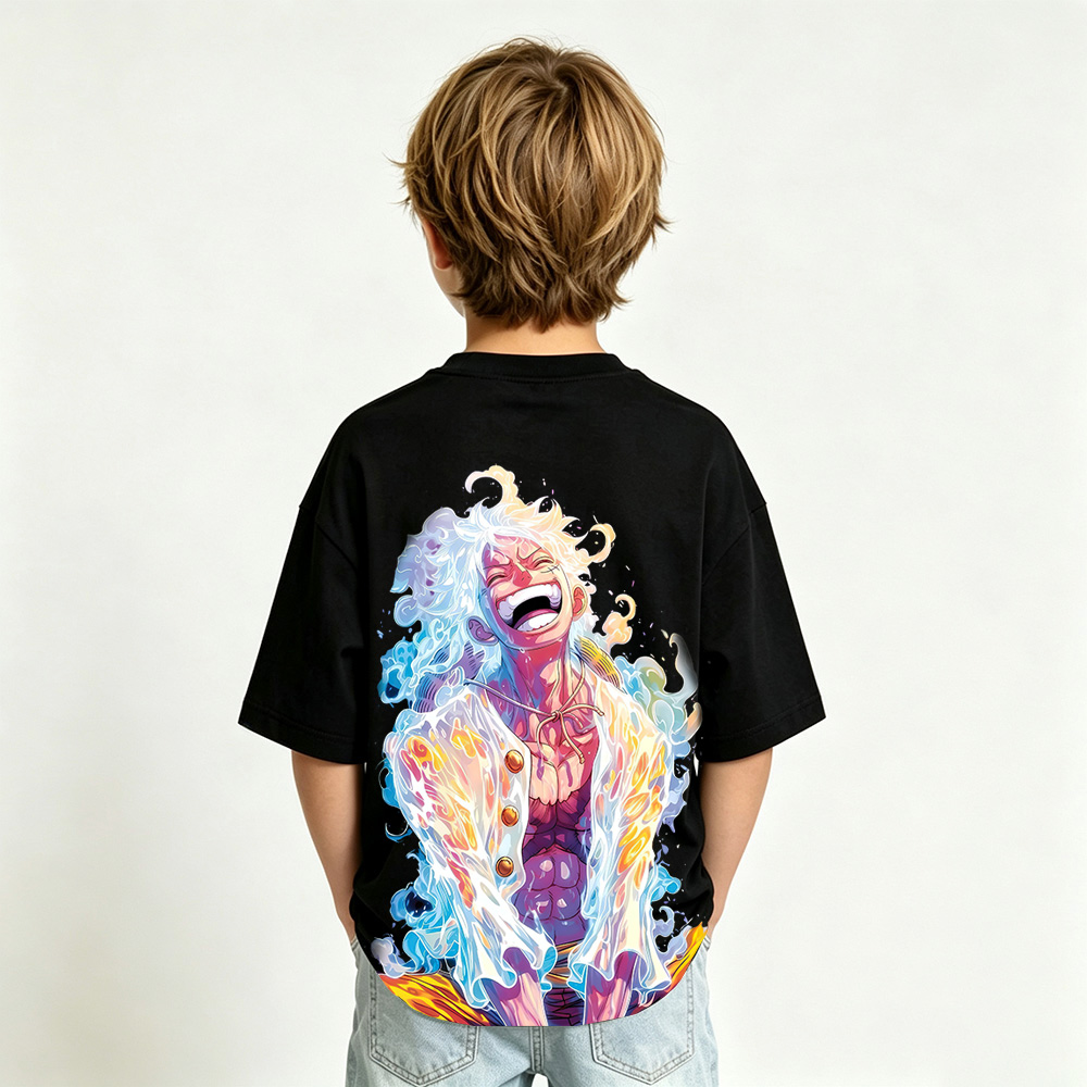 One Piece Anime Graphic T-Shirt for Gear 5 Luffy Kids Cartoon Print Cotton Tee