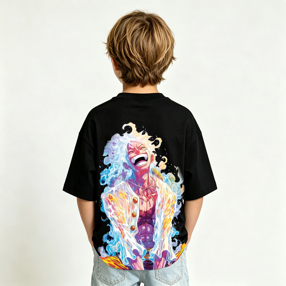 One Piece Anime Graphic T-Shirt for Gear 5 Luffy Kids Cartoon Print Cotton Tee