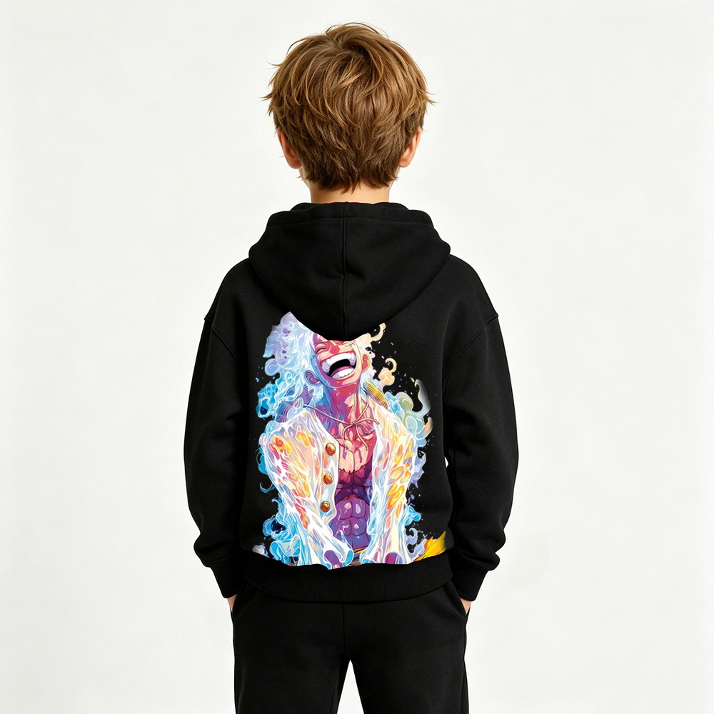 One Piece Anime Graphic Hoodie for Gear 5 Luffy Kids Cartoon Print Cotton Tee