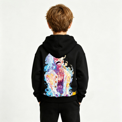 One Piece Anime Graphic Hoodie for Gear 5 Luffy Kids Cartoon Print Cotton Tee