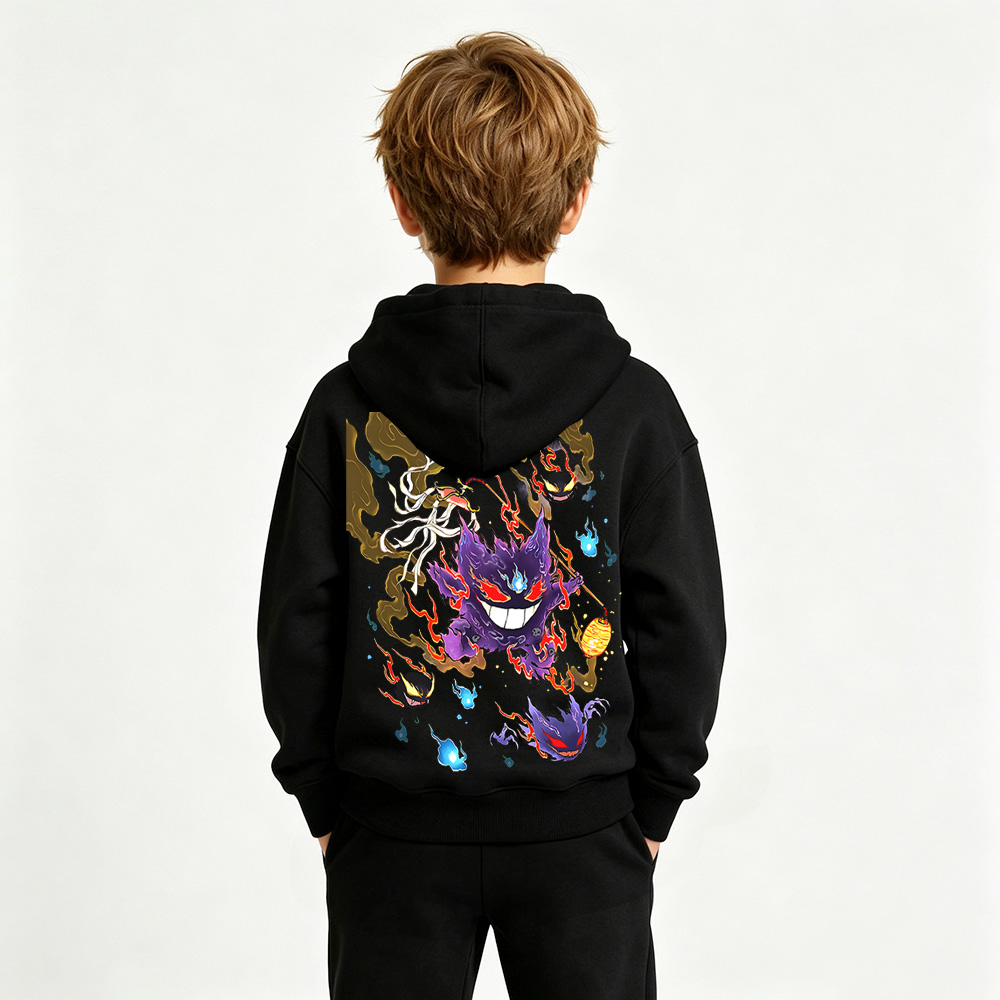 Pokémon Anime Graphic Hoodie for Gengar Kids Cartoon Print Cotton Tee