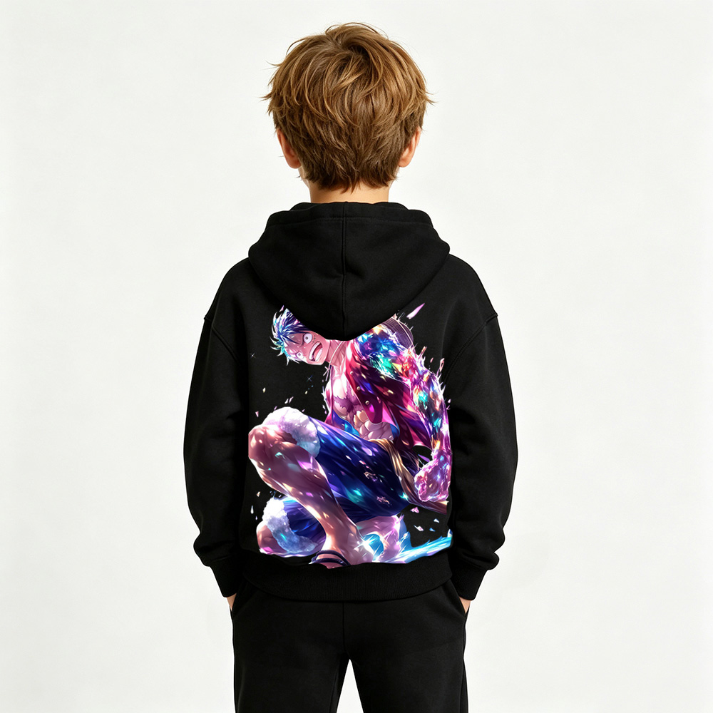 One Piece Anime Graphic Hoodie for Luffy Kids Cartoon Print Cotton Tee