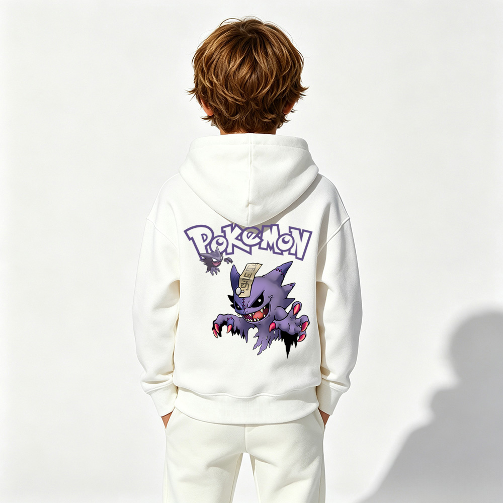 Pokémon Anime Graphic Hoodie for Gengar Kids Cartoon Print Cotton Tee