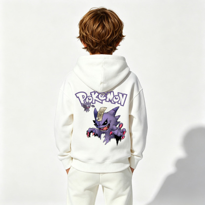 Pokémon Anime Graphic Hoodie for Gengar Kids Cartoon Print Cotton Tee