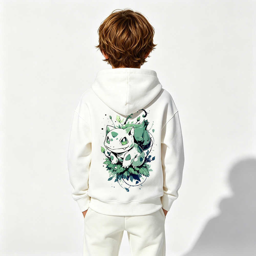 Pokémon Anime Graphic Hoodie for Bulbasaur Kids Cartoon Print Cotton Tee