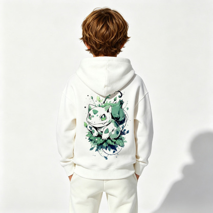 Pokémon Anime Graphic Hoodie for Bulbasaur Kids Cartoon Print Cotton Tee