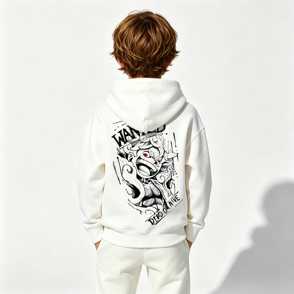 One Piece Anime Graphic Hoodie for Gear 5 Luffy Kids Cartoon Print Cotton Tee