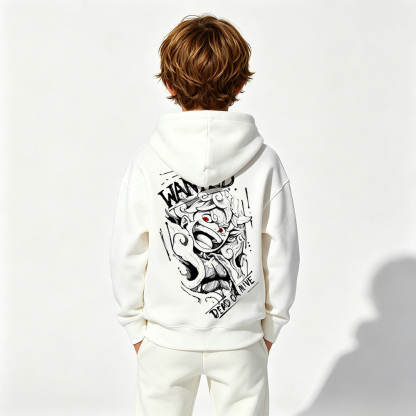 One Piece Anime Graphic Hoodie for Gear 5 Luffy Kids Cartoon Print Cotton Tee