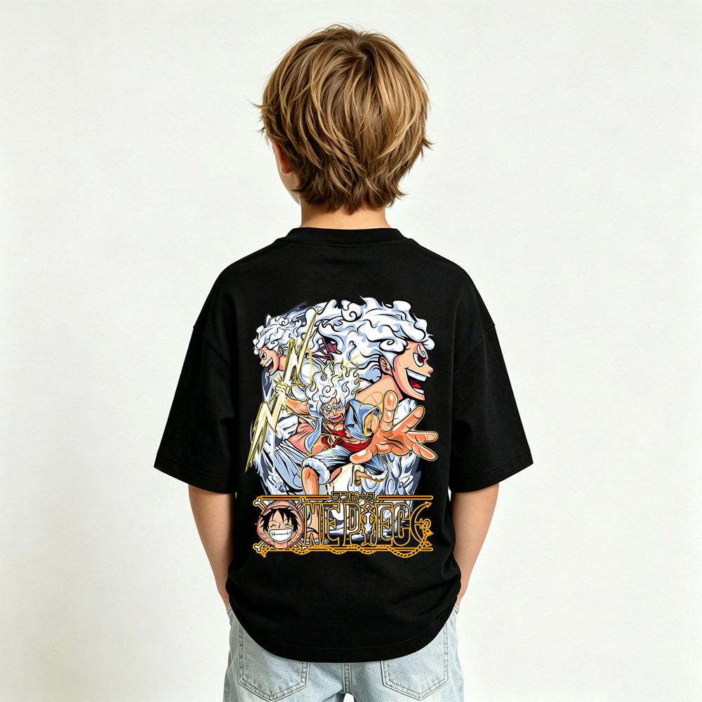 One Piece Anime Graphic T-Shirt for Gear 5 Luffy Kids Cartoon Print Cotton Tee