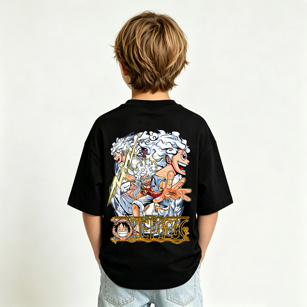 One Piece Anime Graphic T-Shirt for Gear 5 Luffy Kids Cartoon Print Cotton Tee
