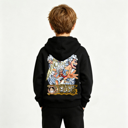 One Piece Anime Graphic Hoodie for Gear 5 Luffy Kids Cartoon Print Cotton Tee