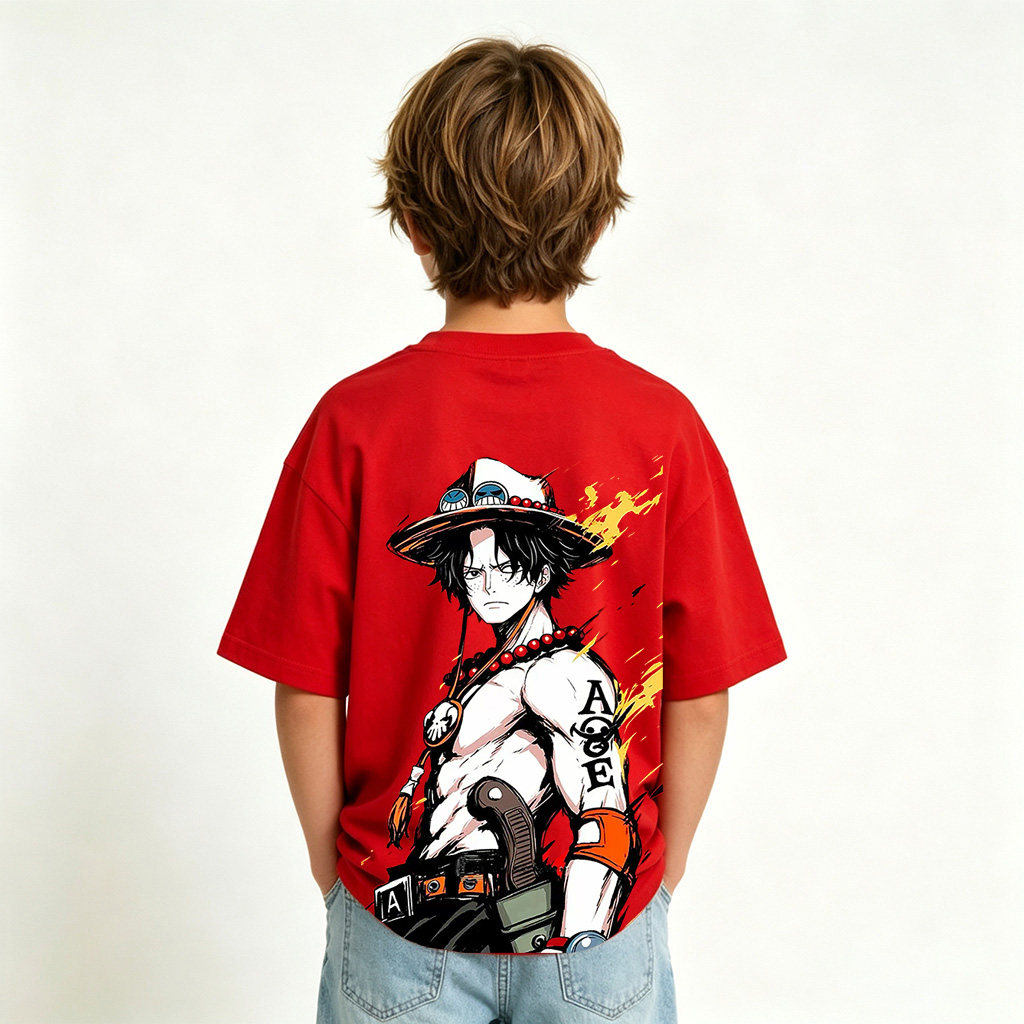 One Piece Ace Anime Graphic T-Shirt for Gear 5 Luffy Kids Cartoon Print Cotton Tee