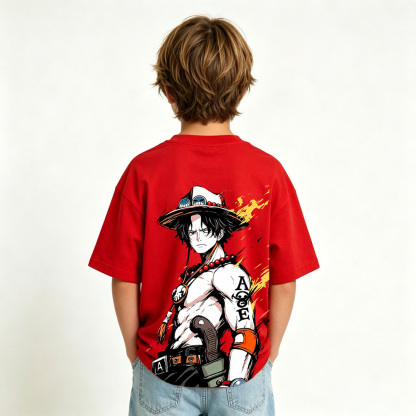 One Piece Ace Anime Graphic T-Shirt for Gear 5 Luffy Kids Cartoon Print Cotton Tee