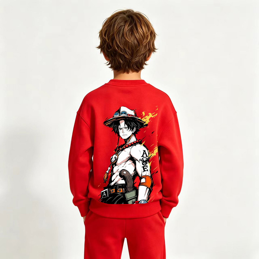 One Piece Ace Anime Graphic Crewneck Sweatshirt for Gear 5 Luffy Kids Cartoon Print Cotton Tee