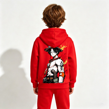 One Piece Ace Anime Graphic Hoodie for Kids Cartoon Print Cotton Tee
