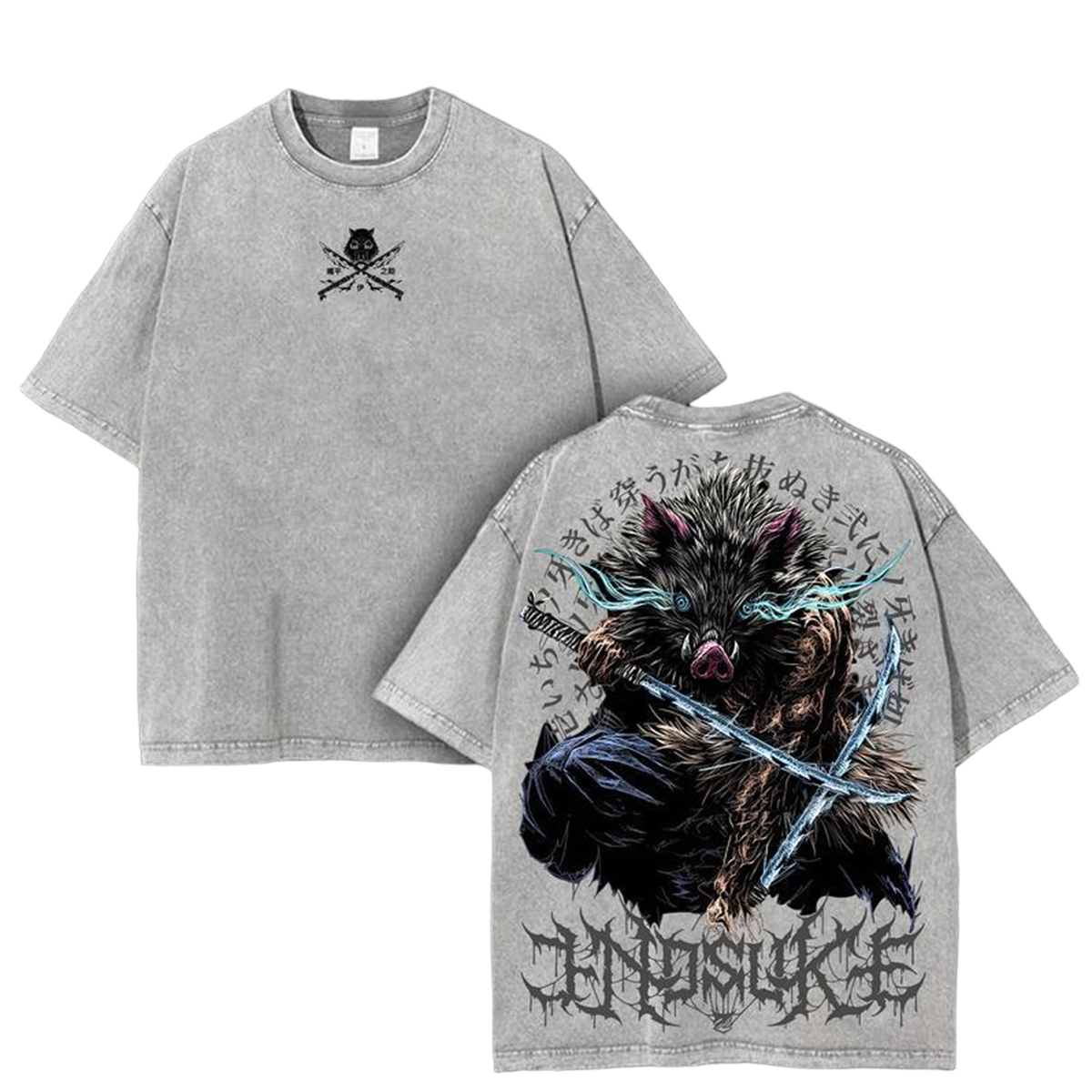 Demon Slayer Unisex Oversize Anime Manga Washed Heavyweight Cotton T-s