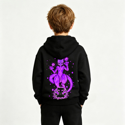 Pokémon Anime Graphic Hoodie for Mewtwo Kids Cartoon Print Cotton Tee