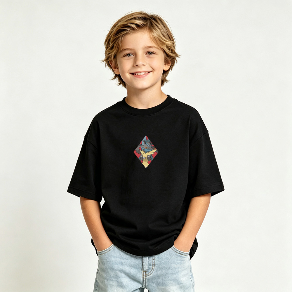 Pokémon Anime Graphic T-Shirt for Lucario Kids Cartoon Print Cotton Tee