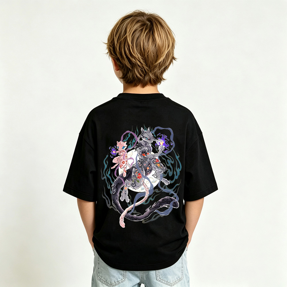 Pokémon Anime Graphic T-Shirt for Mewtwo Kids Cartoon Print Cotton Tee