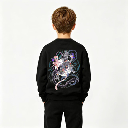 Pokémon Anime Graphic Crewneck Sweatshirt for Mewtwo Kids Cartoon Print Cotton Tee