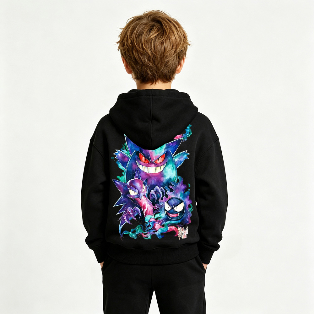 Pokémon Gengar Anime Graphic Hoodie for Kids Cartoon Print Cotton Tee