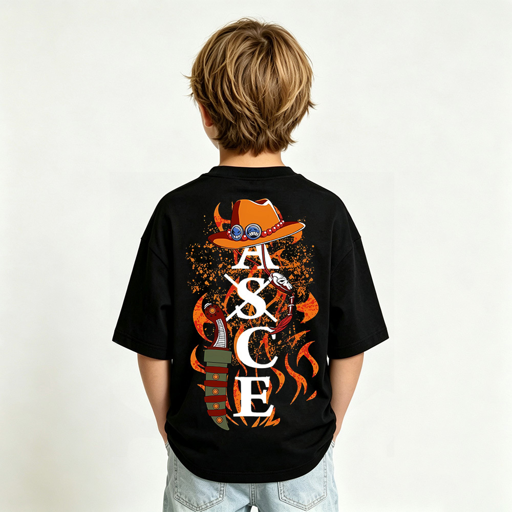One Piece Anime Graphic T-Shirt for Ace Kids Cartoon Print Cotton Tee