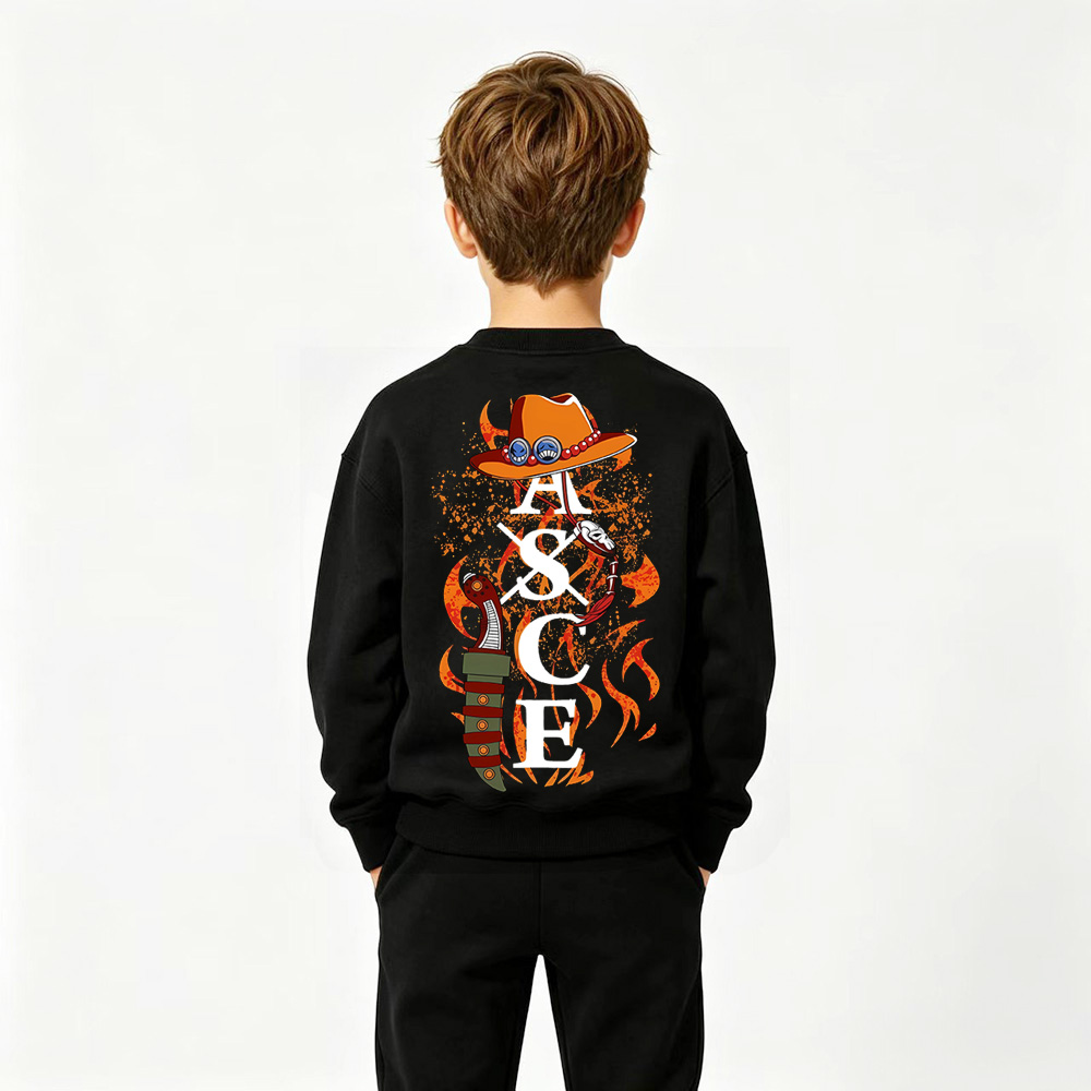 One Piece Anime Graphic Crewneck Sweatshirt for Ace Kids Cartoon Print Cotton Tee