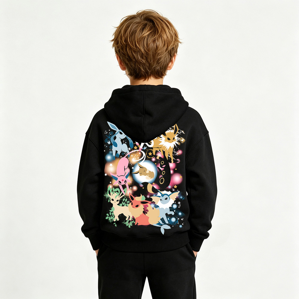 Pokémon Anime Graphic Hoodie for Eevee Kids Cartoon Print Cotton Tee
