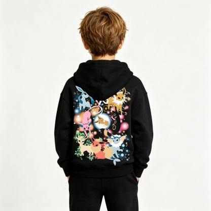 Pokémon Anime Graphic Hoodie for Eevee Kids Cartoon Print Cotton Tee